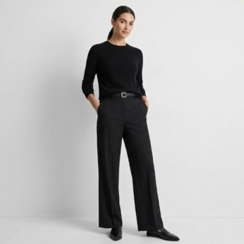 TheoryBlack Wide Leg Wool Blend Dress Pants Trousers Size 10 Office Professional